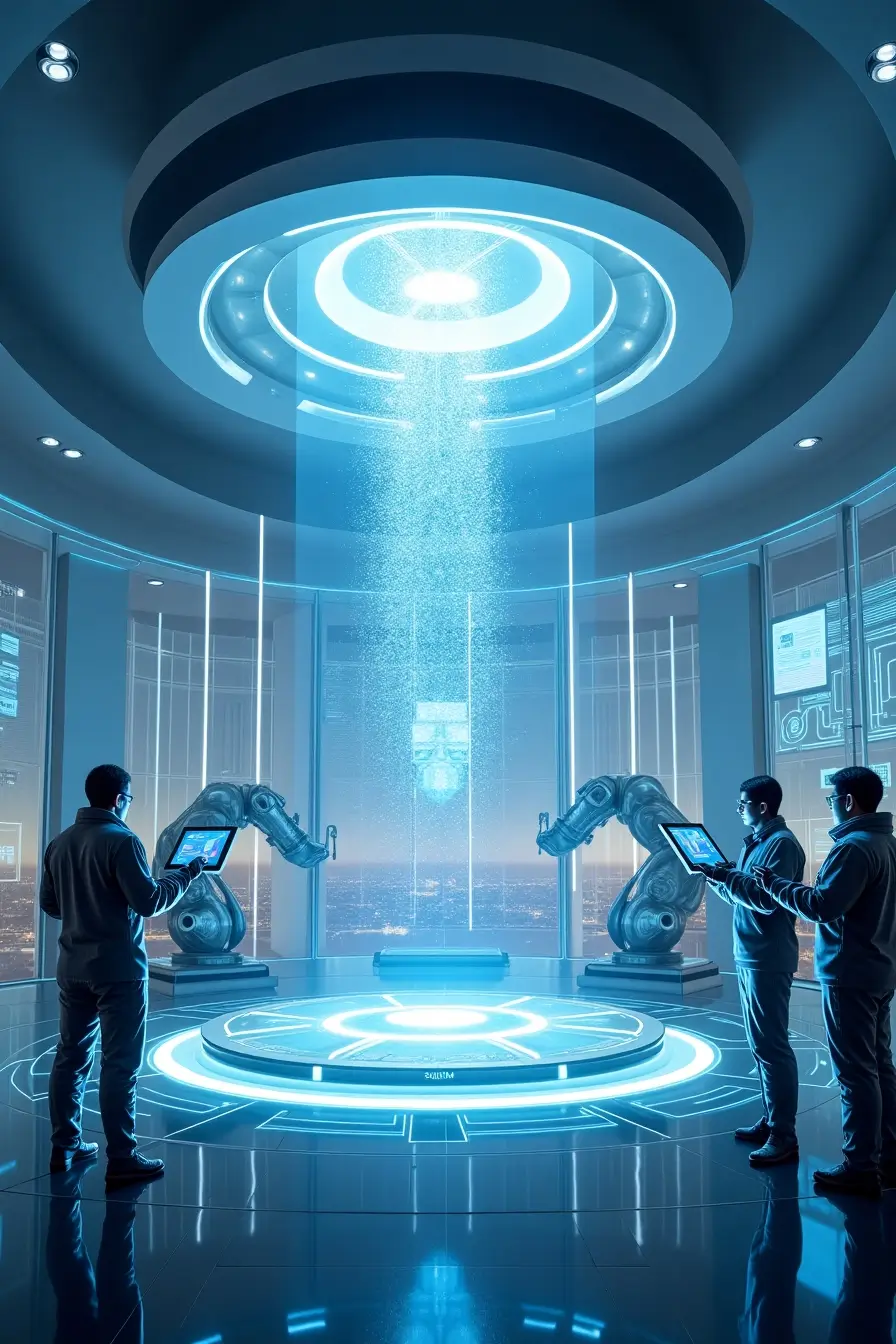 Futuristic wearable exoskeleton made of sleek black composite material with glowing cyan sensors and exposed nano-circuitry, displayed in a well-lit studio setting.